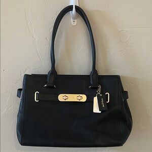 Coach Black Swagger Carryall Bag with Gold Accents